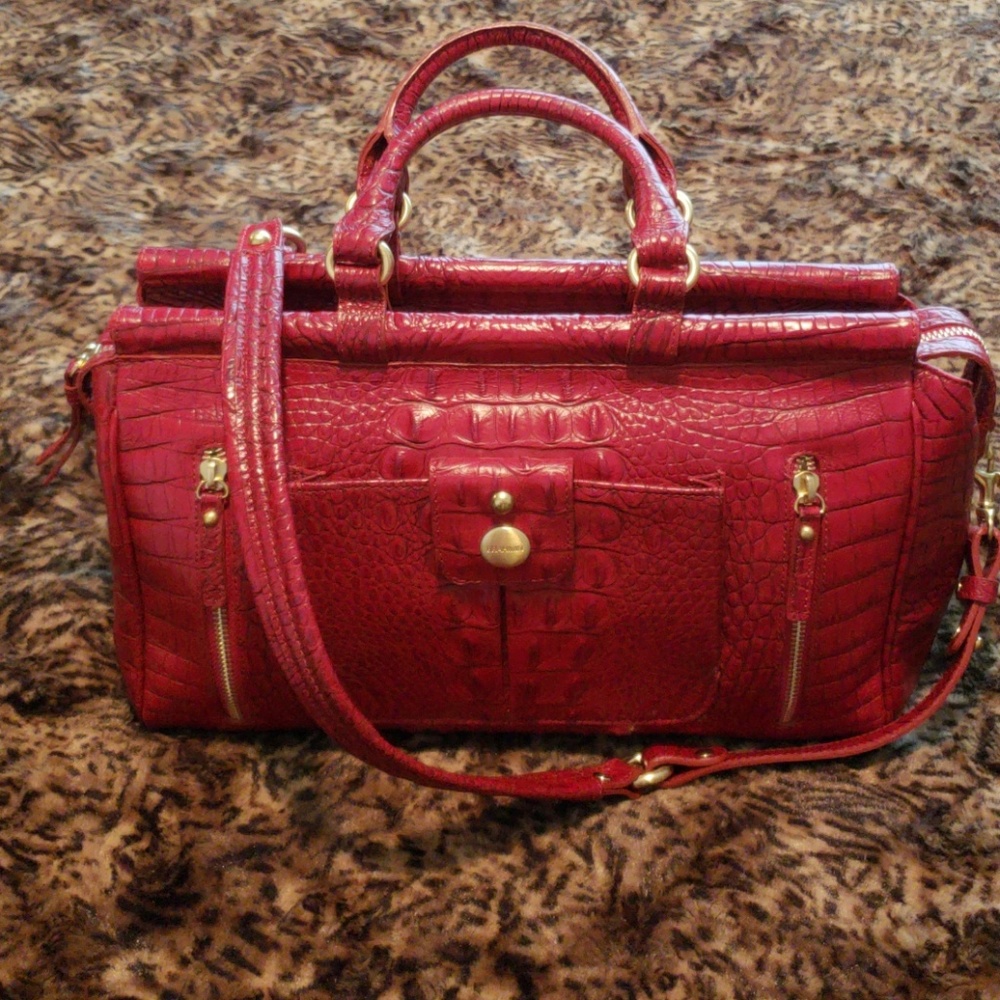 BRAHMIN RED LEATHER SHOULDER/HAND BAG